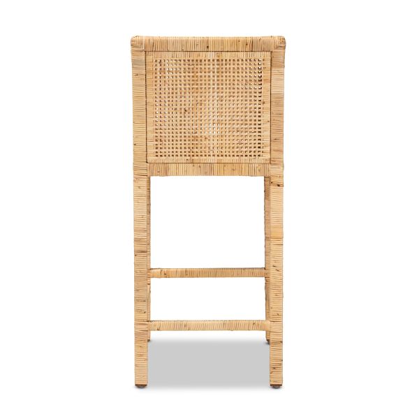 Sofia Modern and Contemporary Natural Finished Wood and Rattan Counter Stool