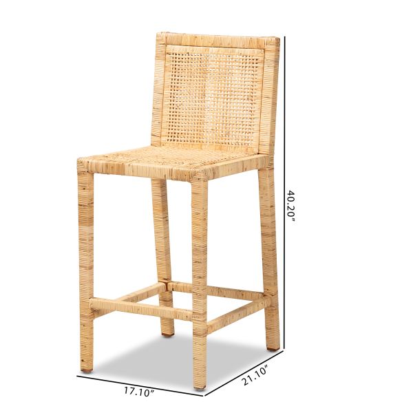 Sofia Modern and Contemporary Natural Finished Wood and Rattan Counter Stool
