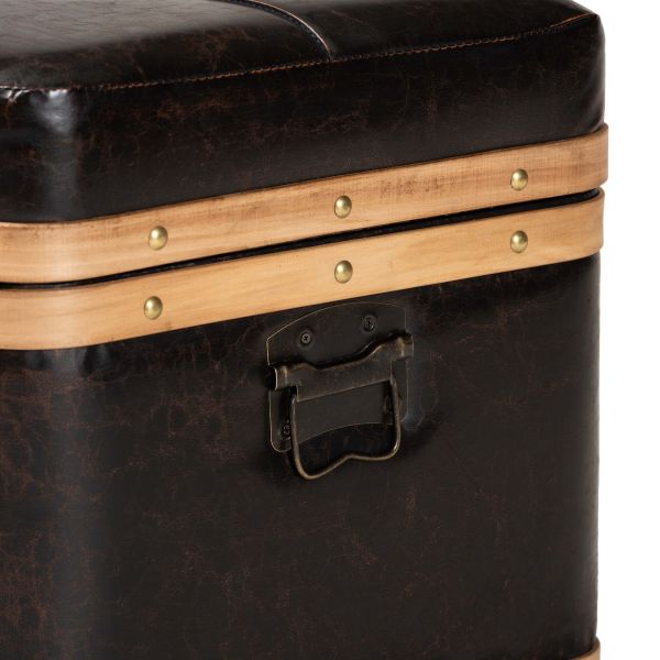 Gendry Modern Rustic Transitional Dark Brown Faux Leather Upholstered and Oak Brown Finished Wood Large Storage Ottoman