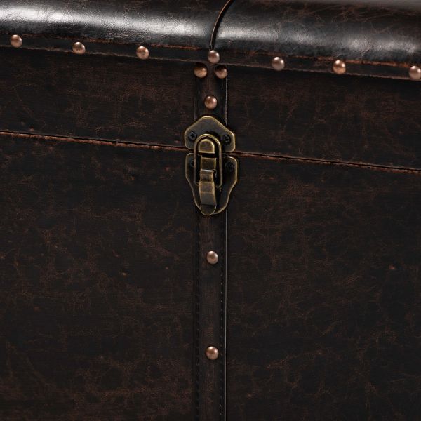 Janna Rustic Transitional Dark Brown Faux Leather Upholstered and Oak Brown Finished Wood Storage Ottoman