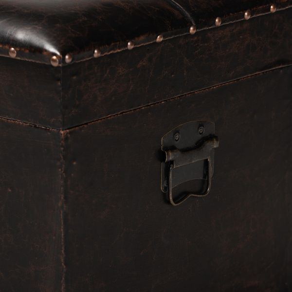 Janna Rustic Transitional Dark Brown Faux Leather Upholstered and Oak Brown Finished Wood Storage Ottoman
