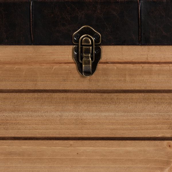 Edmund Rustic Transitional Dark Brown Faux Leather Upholstered and Oak Brown Finished Wood Storage Ottoman