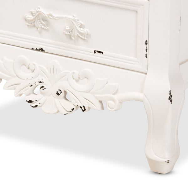Levron Classic and Traditional Walnut Brown and Antique White Finished Wood 3-Drawer Nightstand