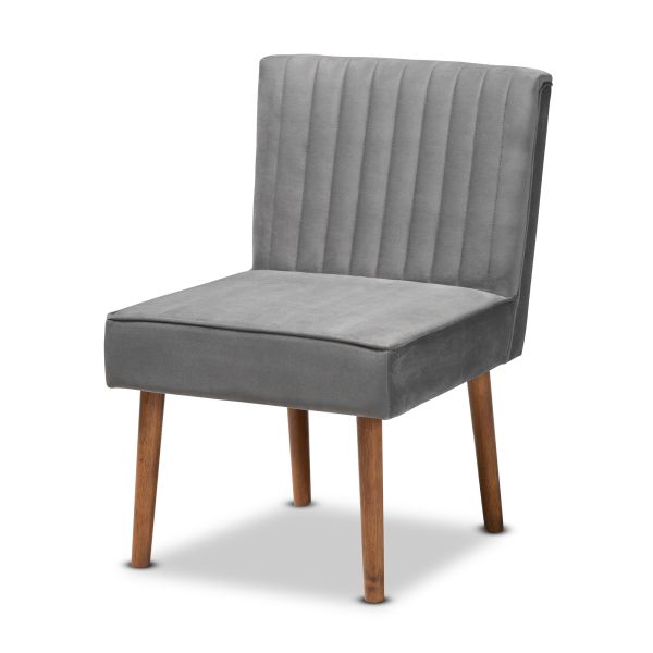 Alvis Mid-Century Modern Grey Velvet Upholstered and Walnut Brown Finished Wood 4-Piece Dining Nook Set