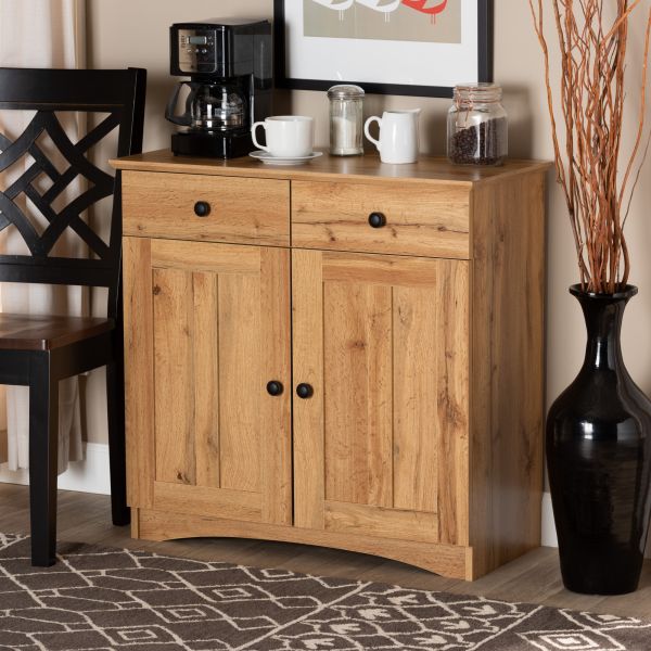 Lauren Modern and Contemporary Oak Brown Finished Wood 2-Door Buffet Kitchen Cabinet