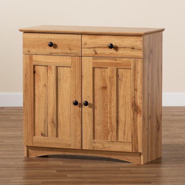 Lauren Modern and Contemporary Oak Brown Finished Wood 2-Door Buffet Kitchen Cabinet