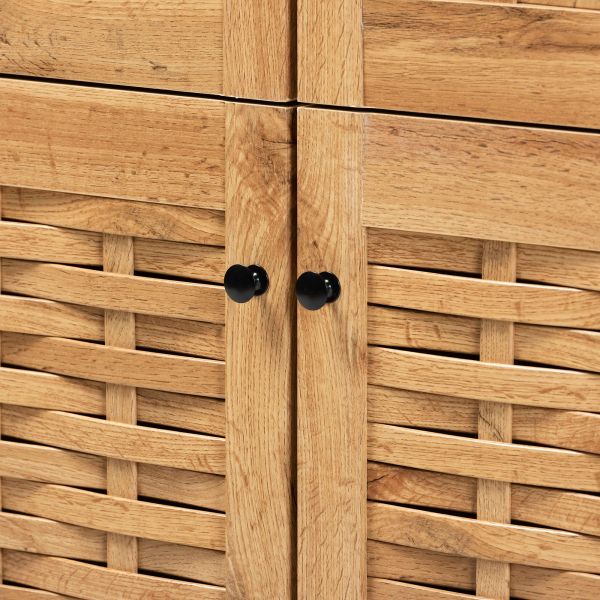Winda Modern and Contemporary Oak Brown Finished Wood 4-Door Shoe Storage Cabinet
