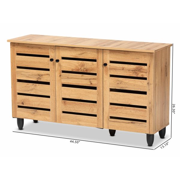 Gisela Modern and Contemporary Oak Brown Finished Wood 3-Door Shoe Storage Cabinet