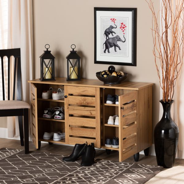 Gisela Modern and Contemporary Oak Brown Finished Wood 3-Door Shoe Storage Cabinet