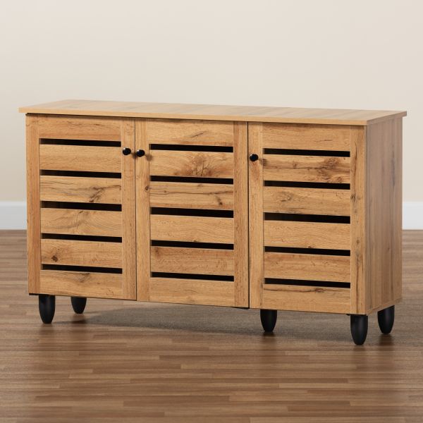 Gisela Modern and Contemporary Oak Brown Finished Wood 3-Door Shoe Storage Cabinet