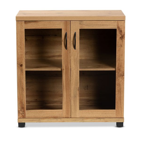 Zentra Modern and Contemporary Oak Brown Finished Wood 2-Door Storage Cabinet with Glass Doors
