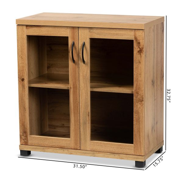 Zentra Modern and Contemporary Oak Brown Finished Wood 2-Door Storage Cabinet with Glass Doors