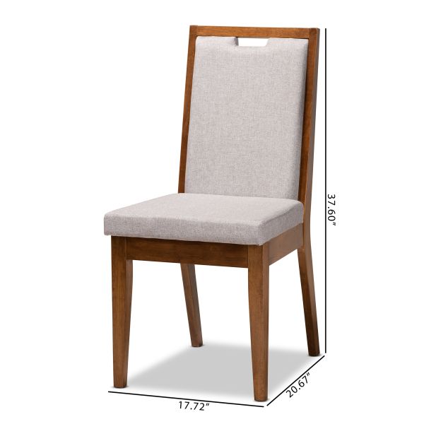 Octavia Modern and Contemporary Grey Fabric Upholstered and Walnut Brown Finished Wood 2-Piece Dining Chair Set