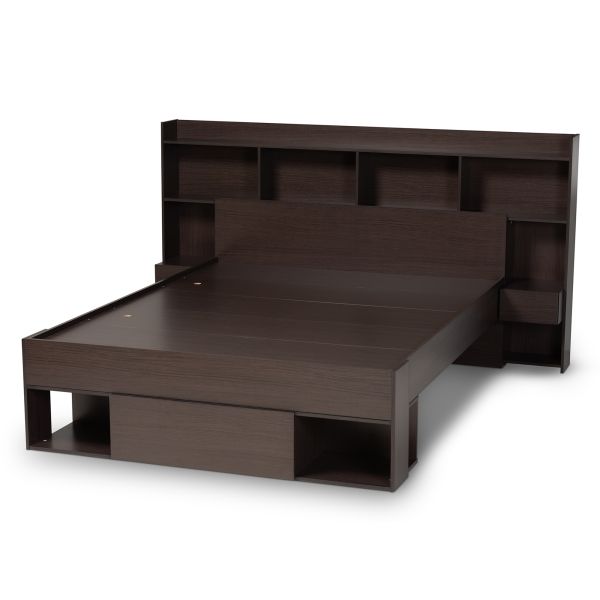 Dexton Modern and Contemporary Dark Brown Finished Wood Queen Size Platform Storage Bed