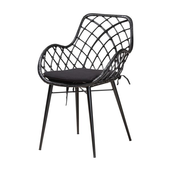 Aniceta Modern Bohemian Black Finished Wood and Rattan 7-Piece Dining Set