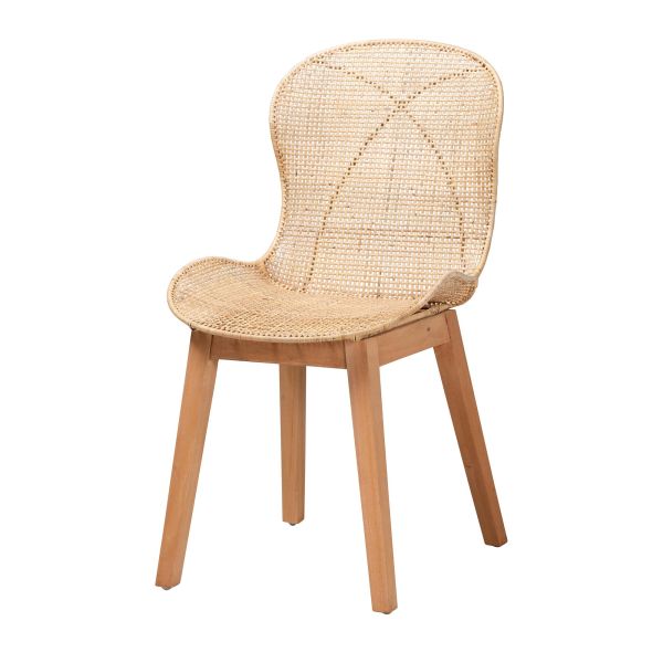 Emmali Modern Bohemian Natural Brown Finished Wood and Rattan 7-Piece Dining Set