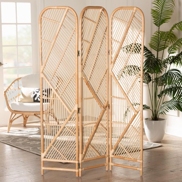 Firenze Modern Bohemian Natural Brown Rattan Room Divider