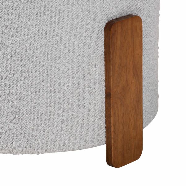 Finlay Japandi Light Grey Boucle Fabric and Walnut Brown Finished Wood Ottoman