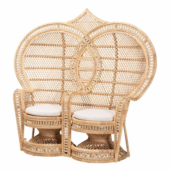 Nerita Modern Bohemian Natural Brown Rattan Two-Seater Peacock Chair
