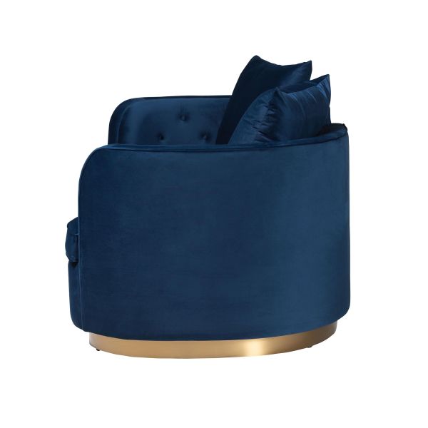 Deserae Glam and Luxe Navy Blue Velvet and Brushed Gold Metal Sofa