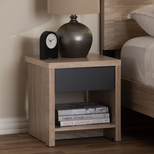 Jamie Modern and Contemporary Two-Tone Oak and Grey Wood 1-Drawer 1-Shelf Nightstand