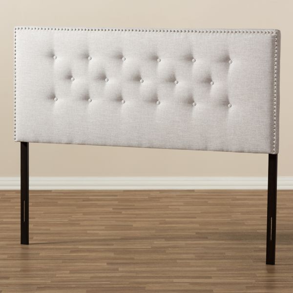 Windsor Modern and Contemporary Greyish Beige Fabric Upholstered Queen Size Headboard
