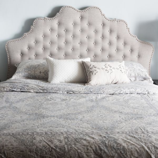 Hilda Modern and Contemporary Greyish Beige Fabric Queen Size Headboard