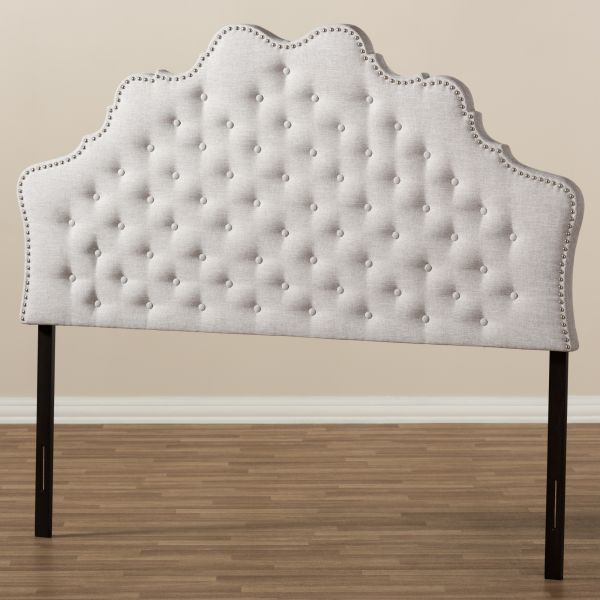 Hilda Modern and Contemporary Greyish Beige Fabric Queen Size Headboard
