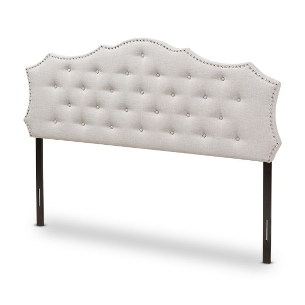 Aurora Modern and Contemporary Greyish Beige Fabric Queen Size Headboard