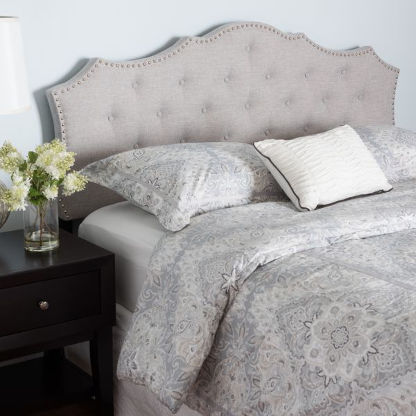 Aurora Modern and Contemporary Greyish Beige Fabric Queen Size Headboard