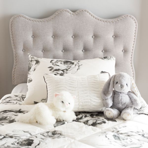Emma Modern and Contemporary Greyish Beige Fabric Twin Size Headboard