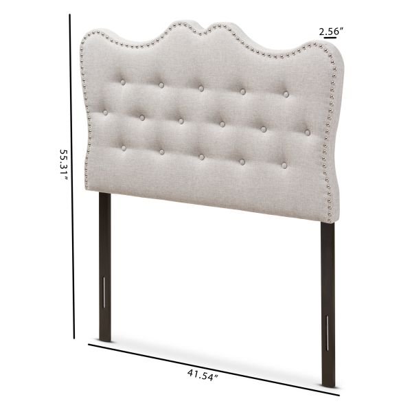 Emma Modern and Contemporary Greyish Beige Fabric Twin Size Headboard