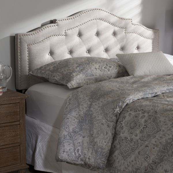 Edith Modern and Contemporary Greyish Beige Fabric Queen Size Headboard
