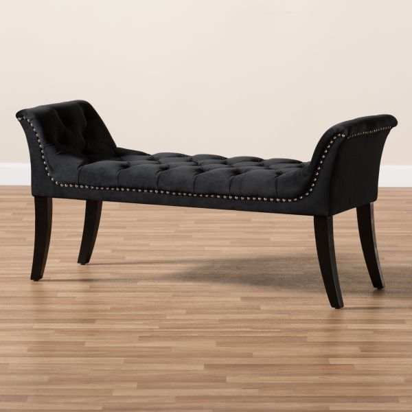 Chandelle Luxe and Contemporary Black Velvet Upholstered Bench