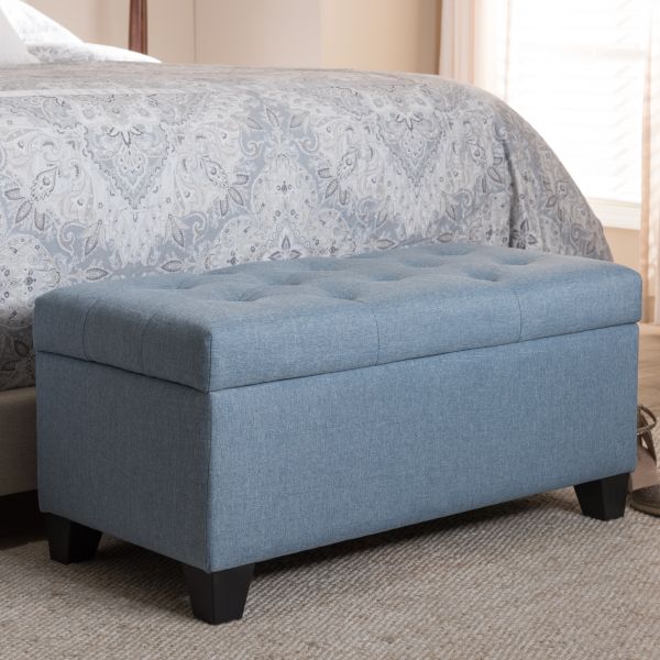 Michaela Modern and Contemporary Light Blue Fabric Upholstered Storage Ottoman
