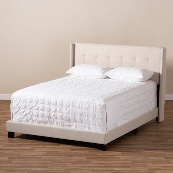 Lisette Modern and Contemporary Beige Fabric Upholstered Queen Size Bed