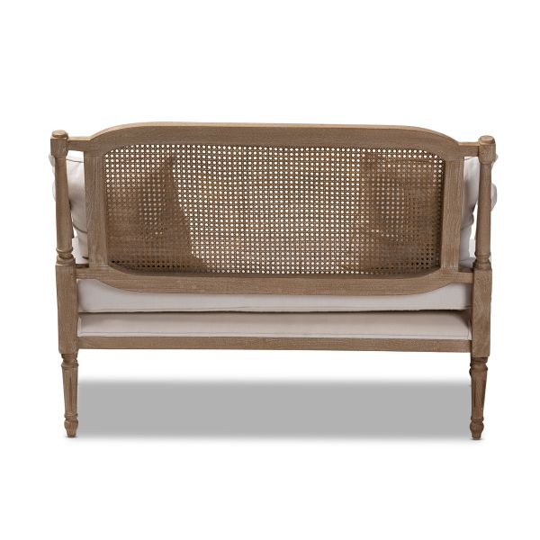 Clemence French Provincial Ivory Fabric Upholstered Whitewashed Wood Loveseat
