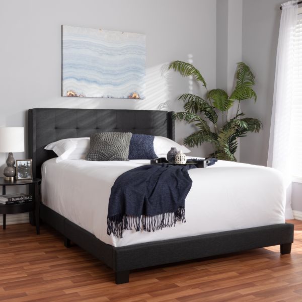 Lisette Modern and Contemporary Charcoal Grey Fabric Upholstered Queen Size Bed
