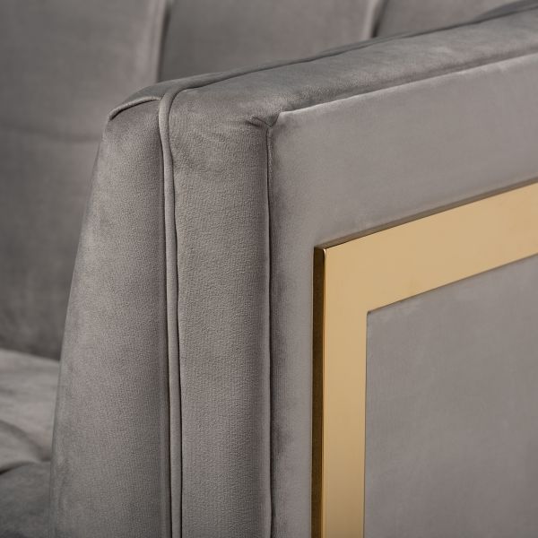 Ambra Glam and Luxe Grey Velvet Fabric Upholstered and Button Tufted Sofa with Gold-Tone Frame