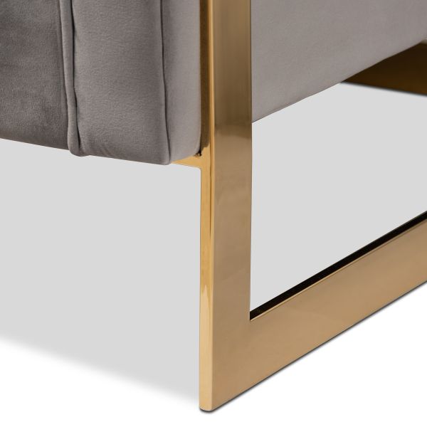 Ambra Glam and Luxe Grey Velvet Fabric Upholstered and Button Tufted Sofa with Gold-Tone Frame