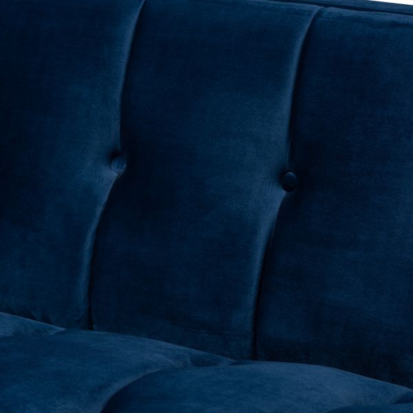 Ambra Glam and Luxe Royal Blue Velvet Fabric Upholstered and Button Tufted Gold Sofa with Gold-Tone Frame
