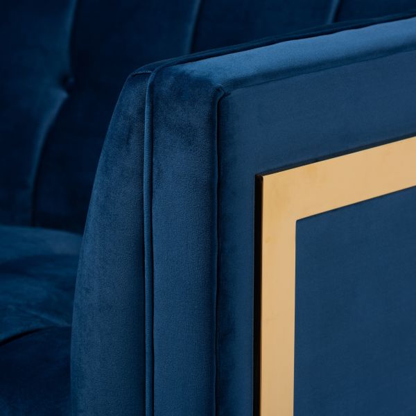 Ambra Glam and Luxe Royal Blue Velvet Fabric Upholstered and Button Tufted Gold Sofa with Gold-Tone Frame