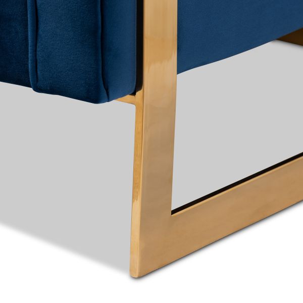 Ambra Glam and Luxe Royal Blue Velvet Fabric Upholstered and Button Tufted Gold Sofa with Gold-Tone Frame