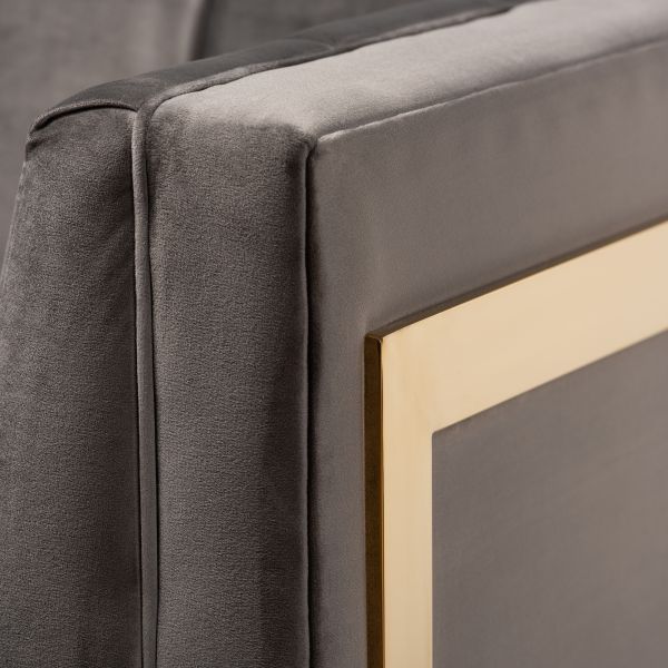 Ambra Glam and Luxe Grey Velvet Fabric Upholstered and Button Tufted Armchair with Gold-Tone Frame