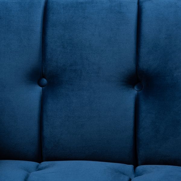 Ambra Glam and Luxe Royal Blue Velvet Fabric Upholstered and Button Tufted Armchair with Gold-Tone Frame