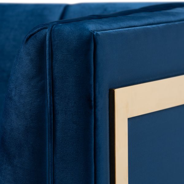 Ambra Glam and Luxe Royal Blue Velvet Fabric Upholstered and Button Tufted Armchair with Gold-Tone Frame