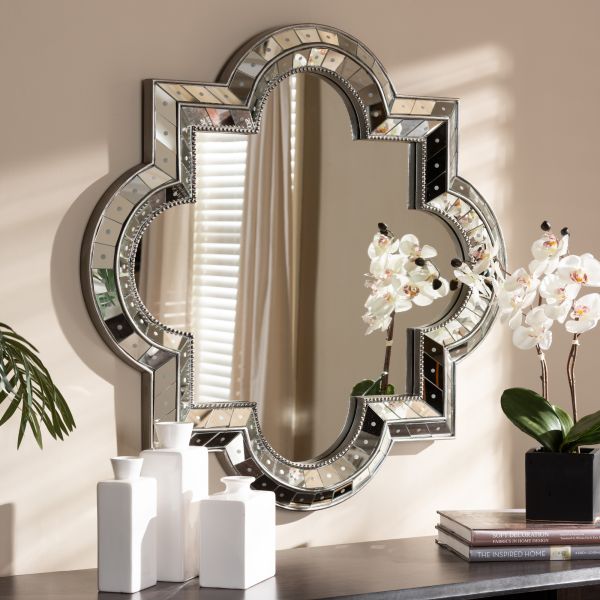 Catia Art Deco Antique Silver Finished Quatrefoil Accent Wall Mirror
