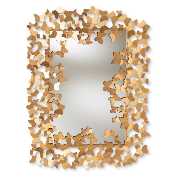 Idalia Modern and Contemporary Antique Gold Finished Butterfly Accent Wall Mirror