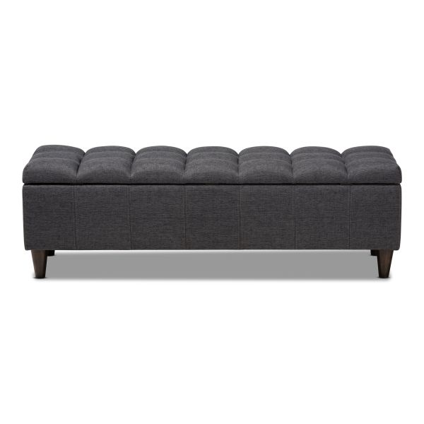 Brette Mid-Century Modern Charcoal Fabric Upholstered Dark Brown Finished Wood Storage Bench Ottoman