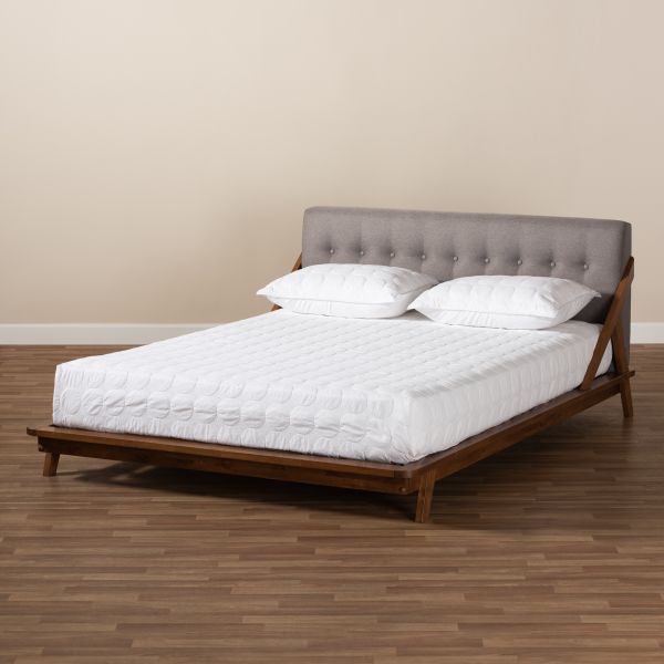 Sante Mid-Century Modern Grey Fabric Upholstered Wood Full Size Platform Bed
